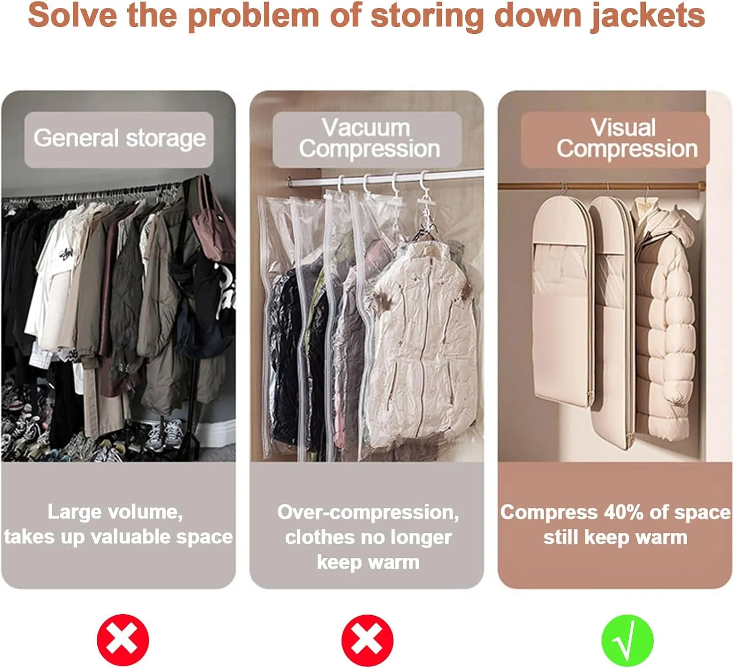 2025 New Space Saving Hanging Garment Bag with Self Compression Zipper,Heavy Duty Garment Bag for Down Coat,Space Saver Closet Organizers (white, L XL)