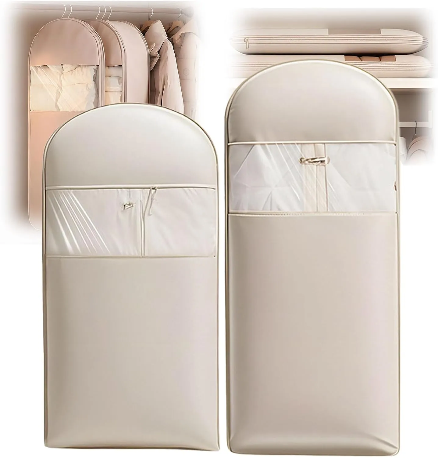 2025 New Space Saving Hanging Garment Bag with Self Compression Zipper,Heavy Duty Garment Bag for Down Coat,Space Saver Closet Organizers (white, L XL)