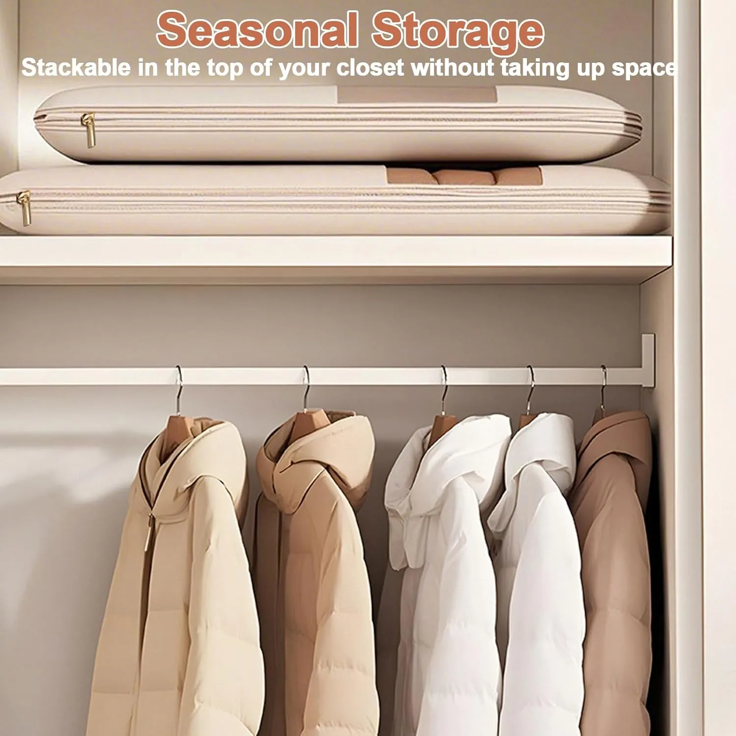 2025 New Space Saving Hanging Garment Bag with Self Compression Zipper,Heavy Duty Garment Bag for Down Coat,Space Saver Closet Organizers (white, L XL)