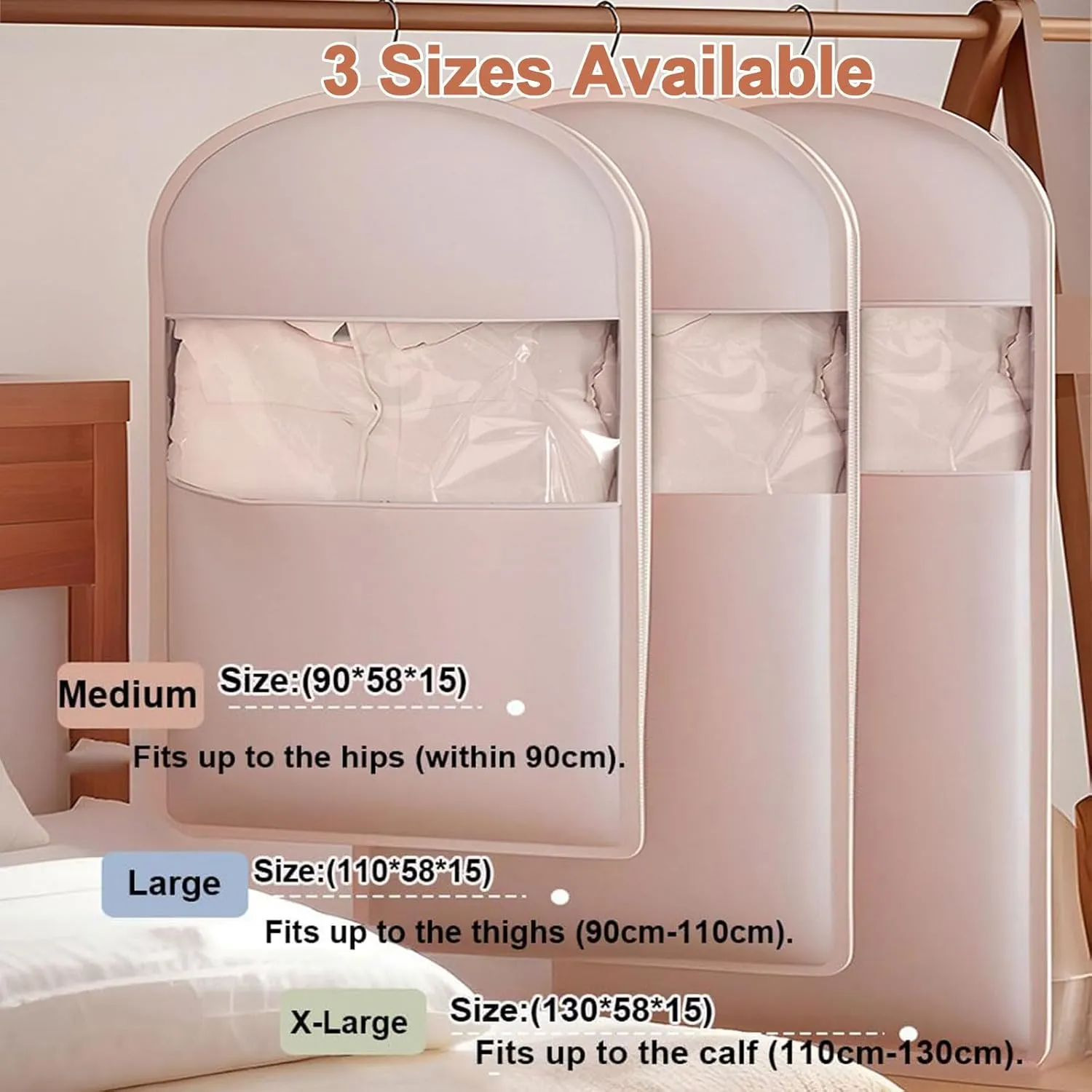 2025 New Space Saving Hanging Garment Bag with Self Compression Zipper,Heavy Duty Garment Bag for Down Coat,Space Saver Closet Organizers (white, L XL)