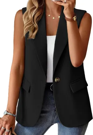 2025 Women's Summer Sleeveless Vest Tops Lightweight Fully-Lined Fashion Casual Work Office Blazers with Pockets