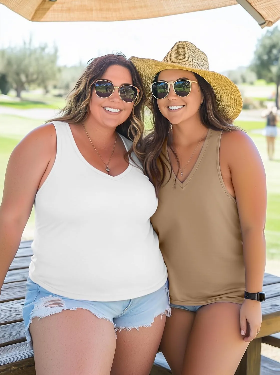 3 Pack Women's Plus Size V Neck Tank Tops Sleeveless Loose Fit Summer Tees Casual Trendy Basic T-Shirts Flat Hem