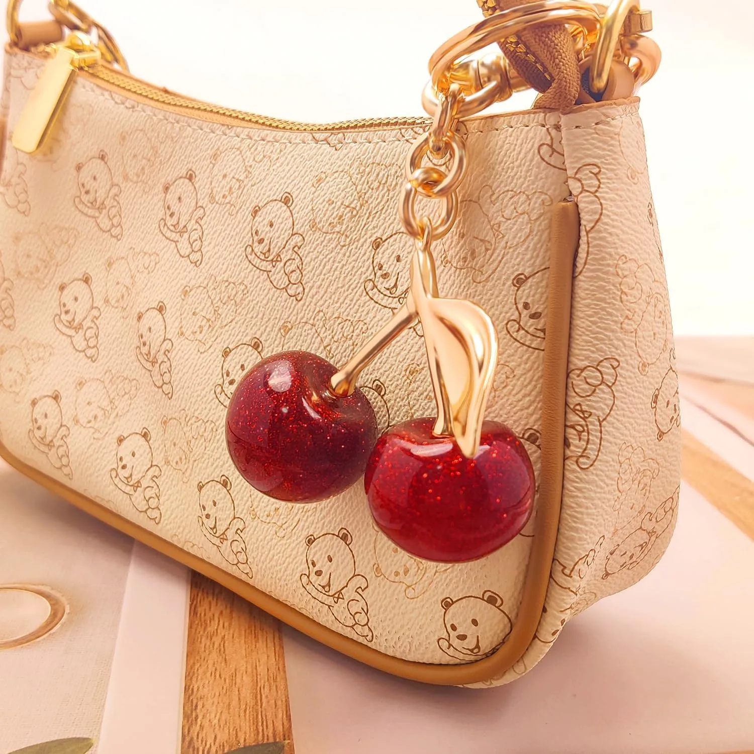 3PCS Vintage Pearl Bag Extender Chain Purse Strap Extenders Sweet Cherry Bag Charm Keychain Purse Handbags