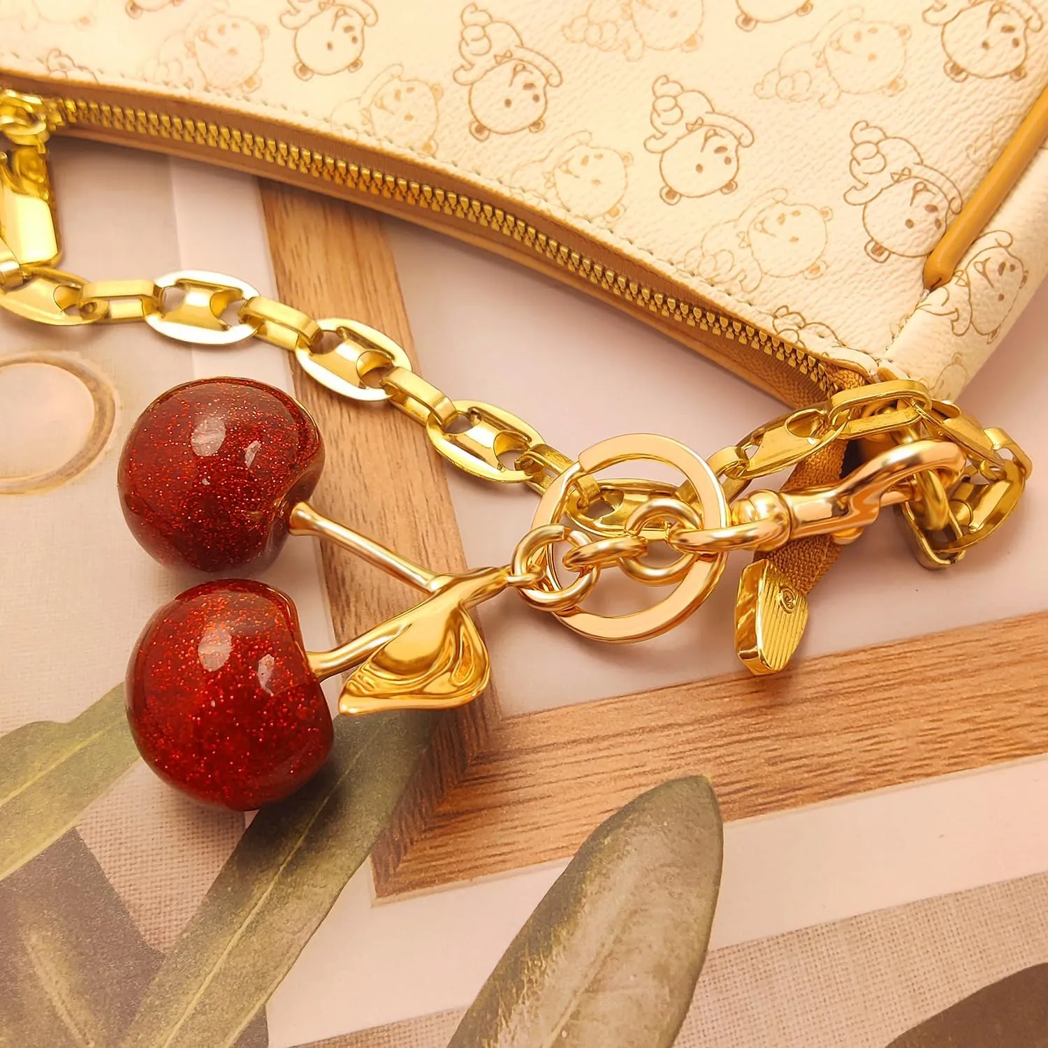 3PCS Vintage Pearl Bag Extender Chain Purse Strap Extenders Sweet Cherry Bag Charm Keychain Purse Handbags