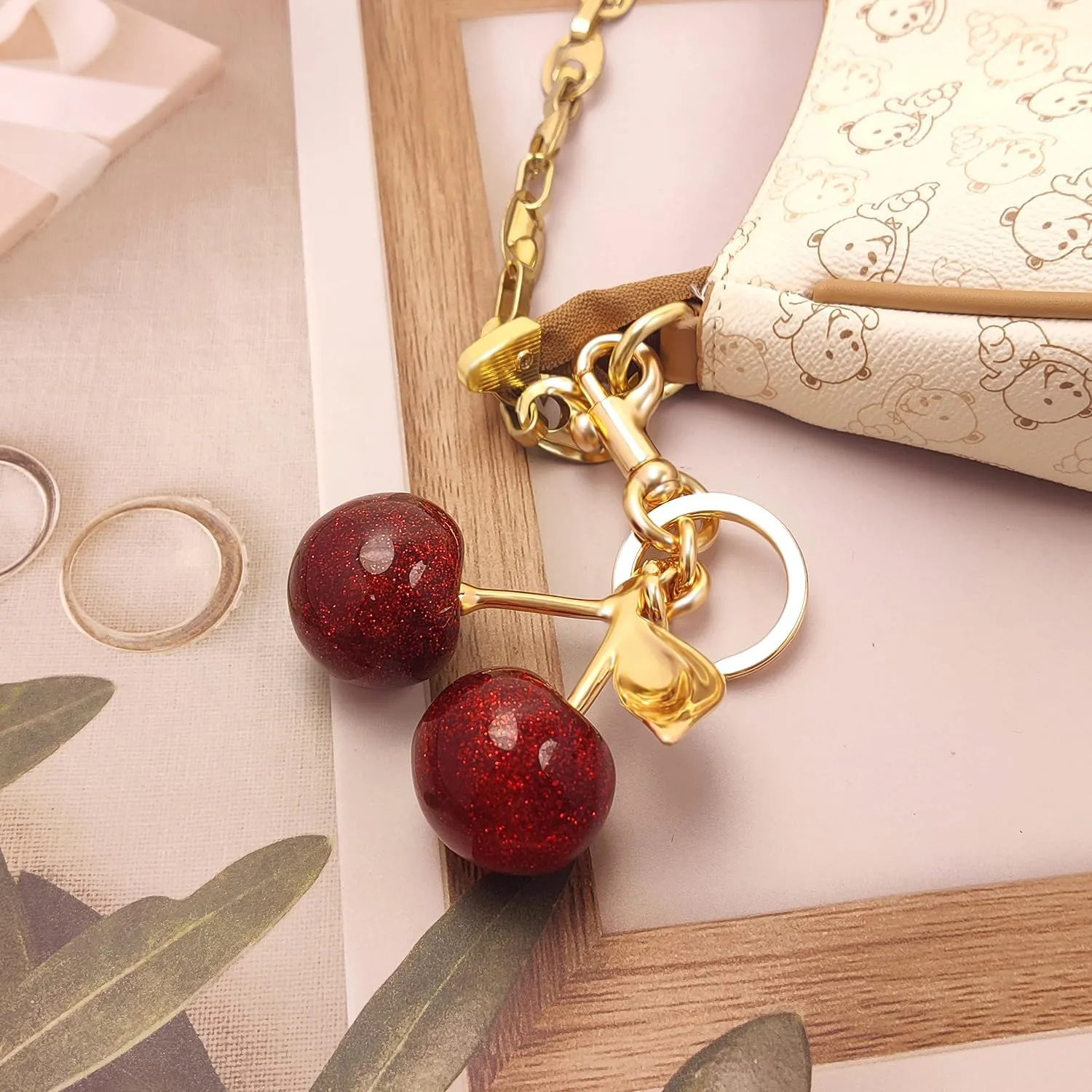3PCS Vintage Pearl Bag Extender Chain Purse Strap Extenders Sweet Cherry Bag Charm Keychain Purse Handbags