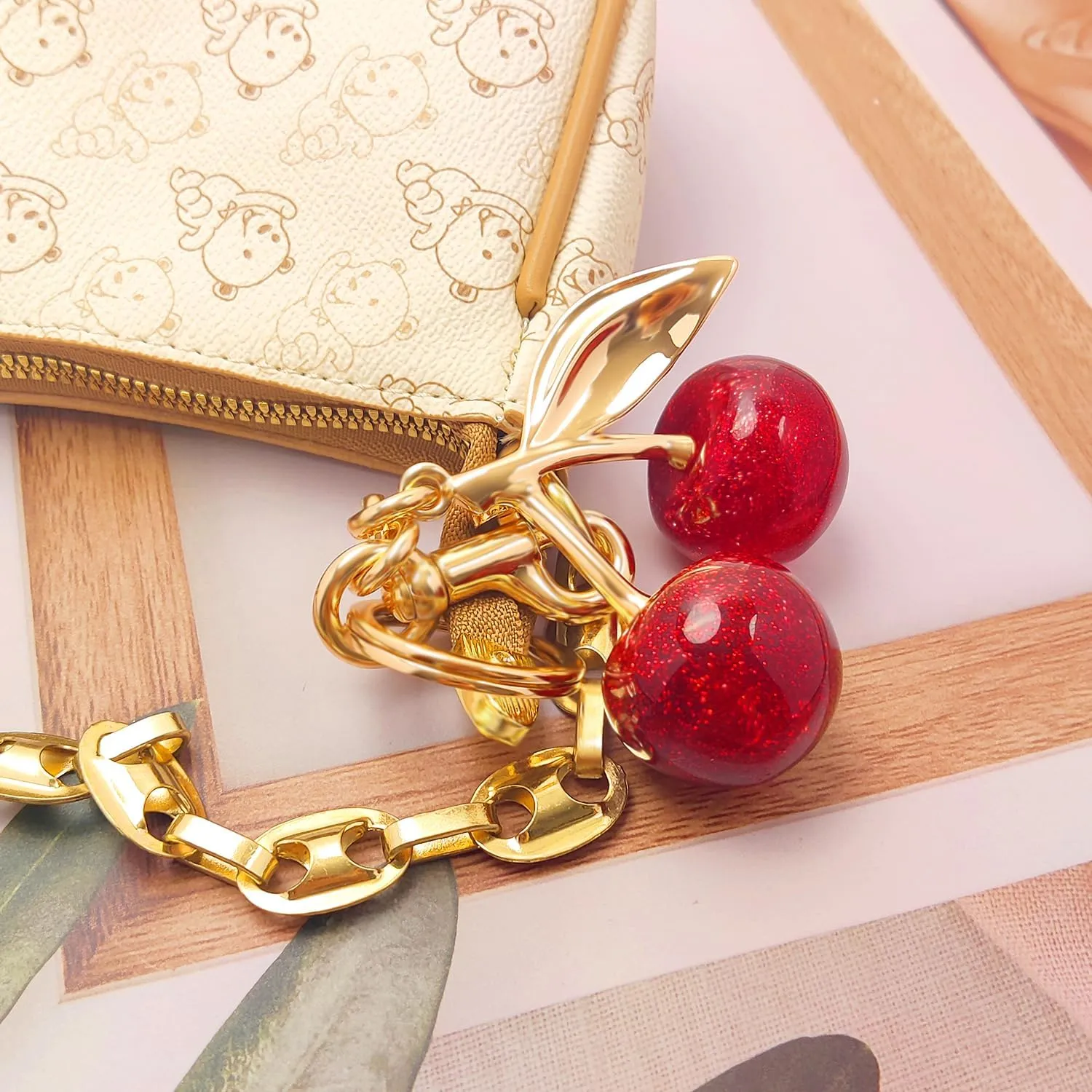 3PCS Vintage Pearl Bag Extender Chain Purse Strap Extenders Sweet Cherry Bag Charm Keychain Purse Handbags