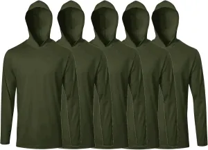 5 Pack Mens T Shirts Long Sleeve with Hoodies Athletic Sun Protection Tees