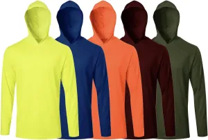 5 Pack Mens T Shirts Long Sleeve with Hoodies Athletic Sun Protection Tees