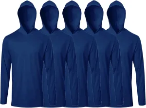 5 Pack Mens T Shirts Long Sleeve with Hoodies Athletic Sun Protection Tees