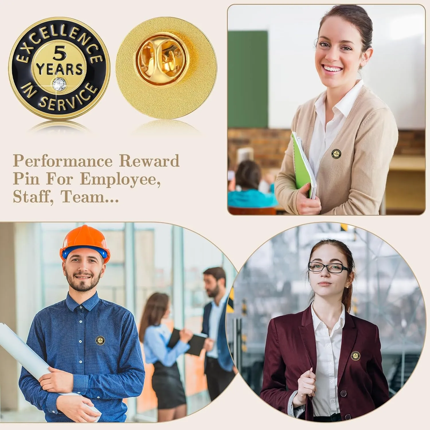 50 Pcs Year of Service Pin Employee Excellence Award Lapel Pin Performance Recognition Reward Anniversary
