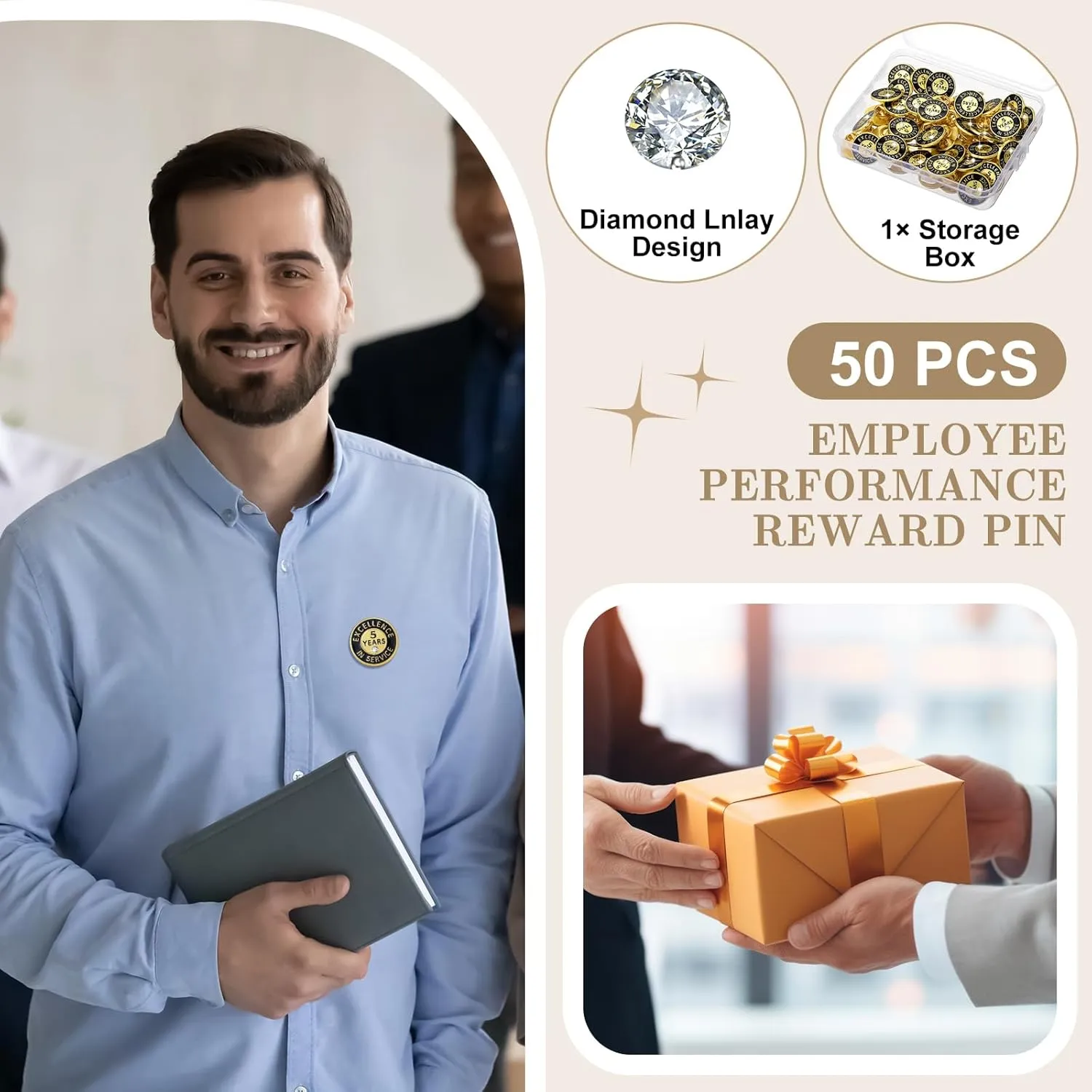 50 Pcs Year of Service Pin Employee Excellence Award Lapel Pin Performance Recognition Reward Anniversary
