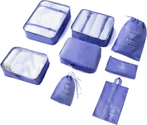 8 Pieces Mesh Packing Cubes for Travel, Luggage Packing Organizers Bags Set, Travel Essentials Suitcases Accessories with Laundry Bag, Storage Shoe Bag, Clothing Underwear Bag (Indigo)