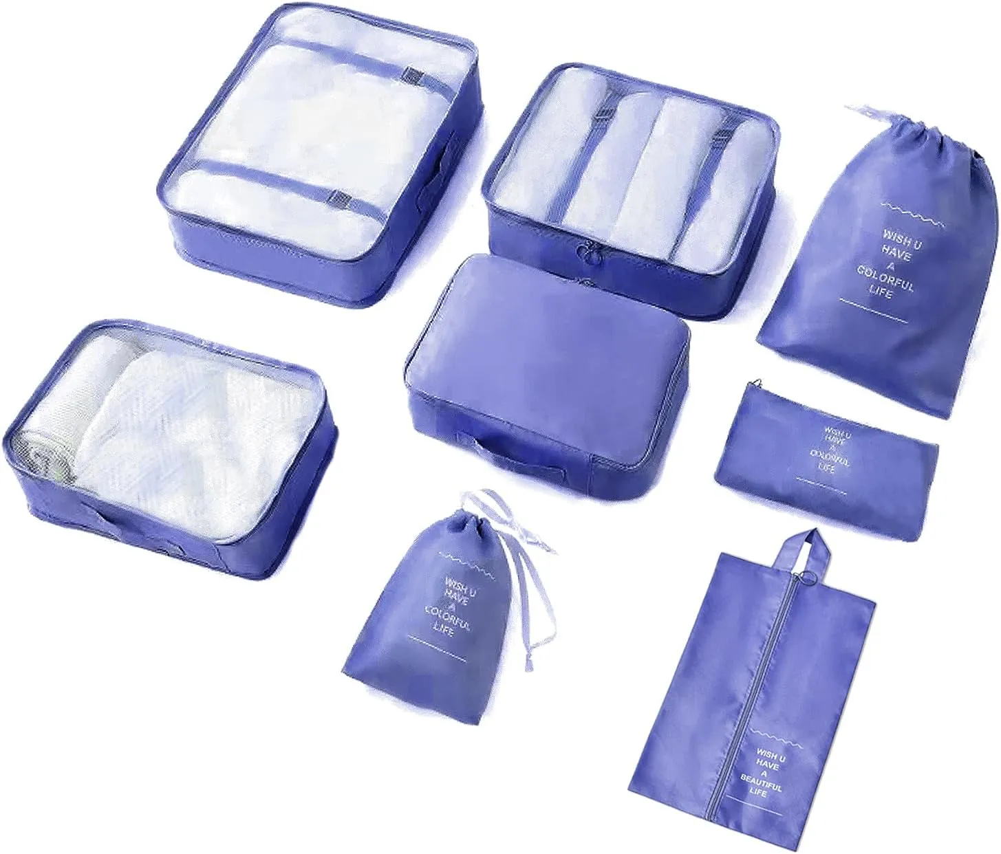 8 Pieces Mesh Packing Cubes for Travel, Luggage Packing Organizers Bags Set, Travel Essentials Suitcases Accessories with Laundry Bag, Storage Shoe Bag, Clothing Underwear Bag (Indigo)