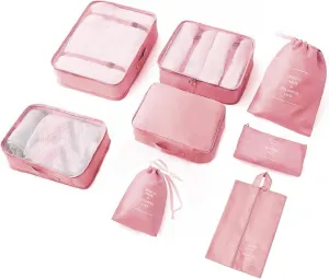 8 Pieces Mesh Packing Cubes for Travel, Luggage Packing Organizers Bags Set, Travel Essentials Suitcases Accessories with Laundry Bag, Storage Shoe Bag, Clothing Underwear Bag (Pink)