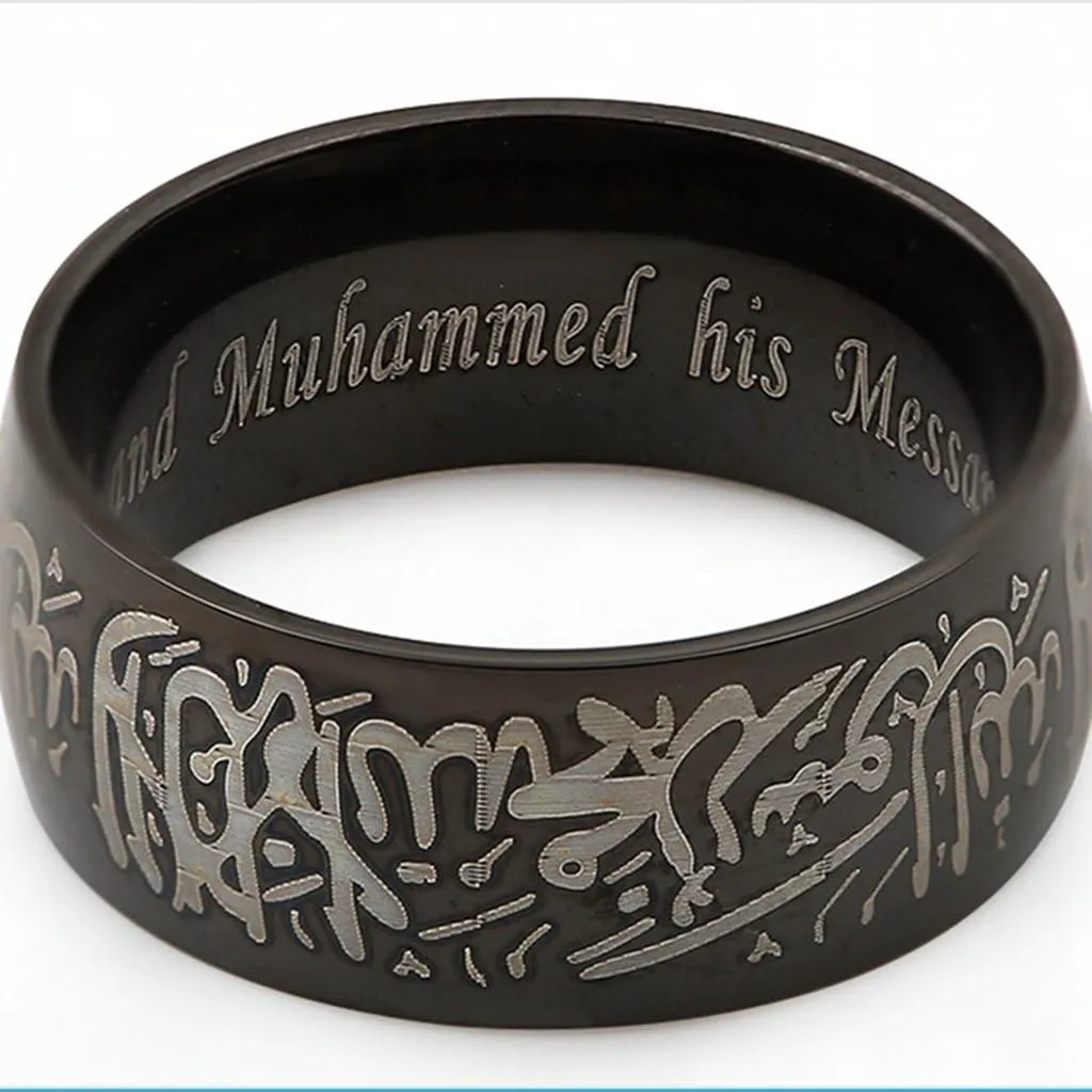 8mm Black Stainless Steel Islamic Muslim Shahada Ring