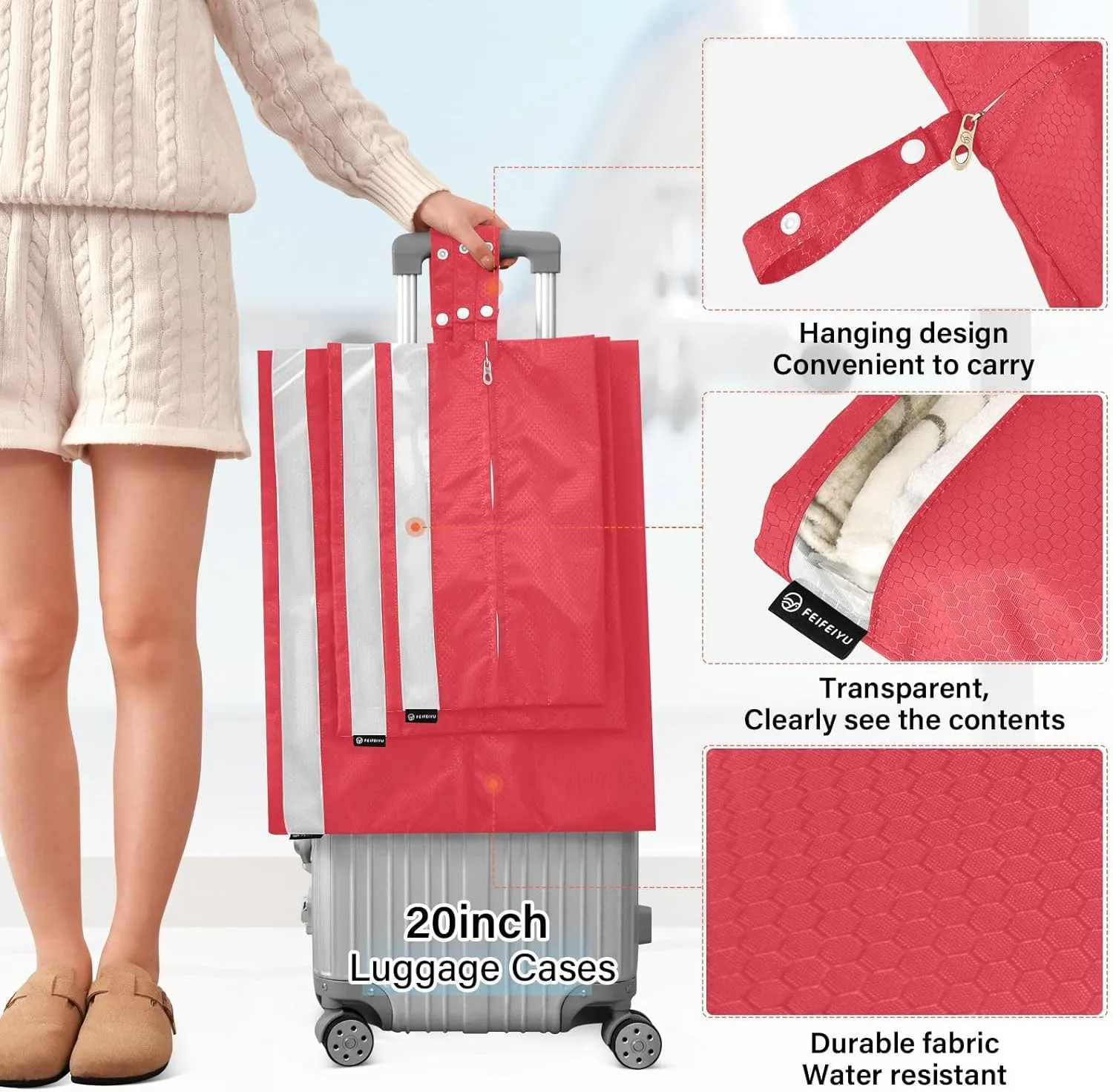 Alizarin Crimson Travel Packing Bags Packing Cubes with Shoe Bag Lightweight Travel Packing Organizers