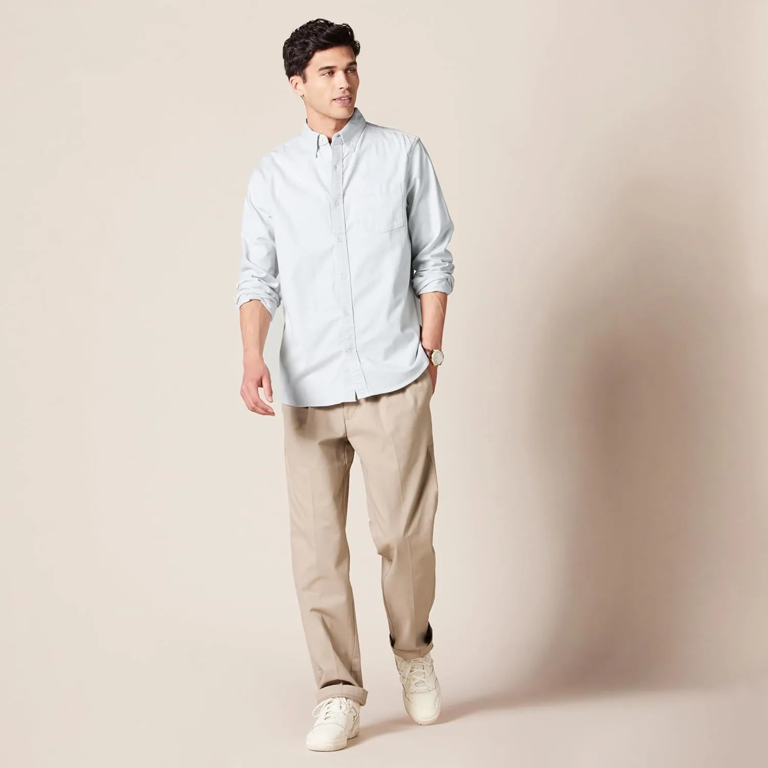Amazon Essentials Men's Long Sleeve Shirt - Regular-Fit, Pocket Stretch Oxford (Available in Big & Tall)