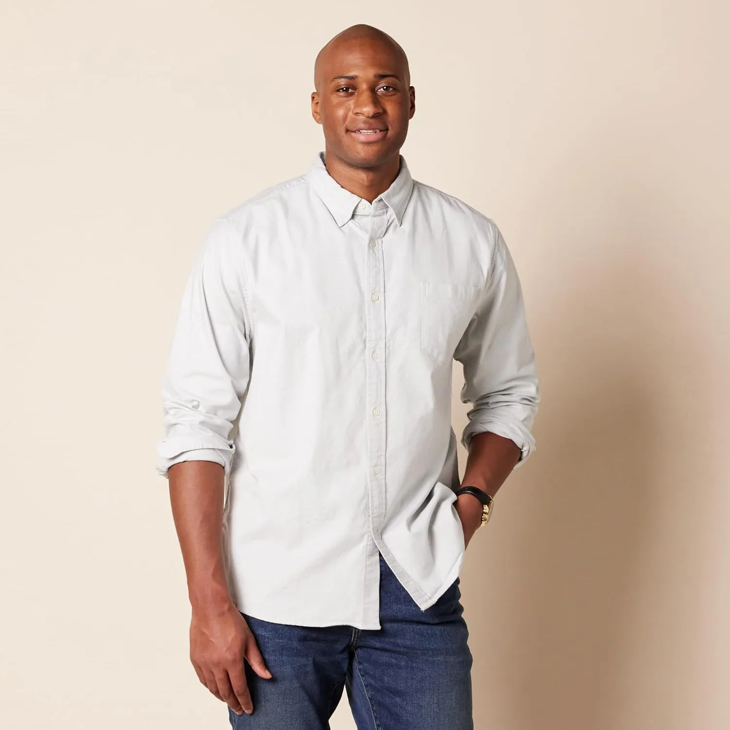 Amazon Essentials Men's Long Sleeve Shirt - Regular-Fit, Pocket Stretch Oxford (Available in Big & Tall)