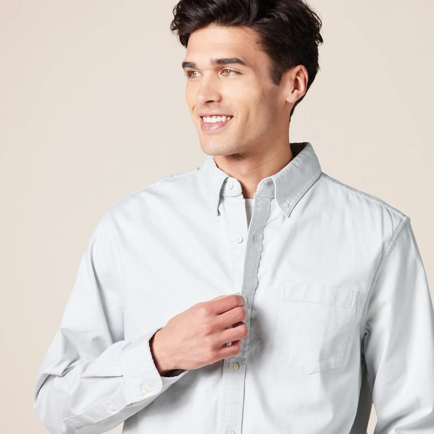 Amazon Essentials Men's Long Sleeve Shirt - Regular-Fit, Pocket Stretch Oxford (Available in Big & Tall)