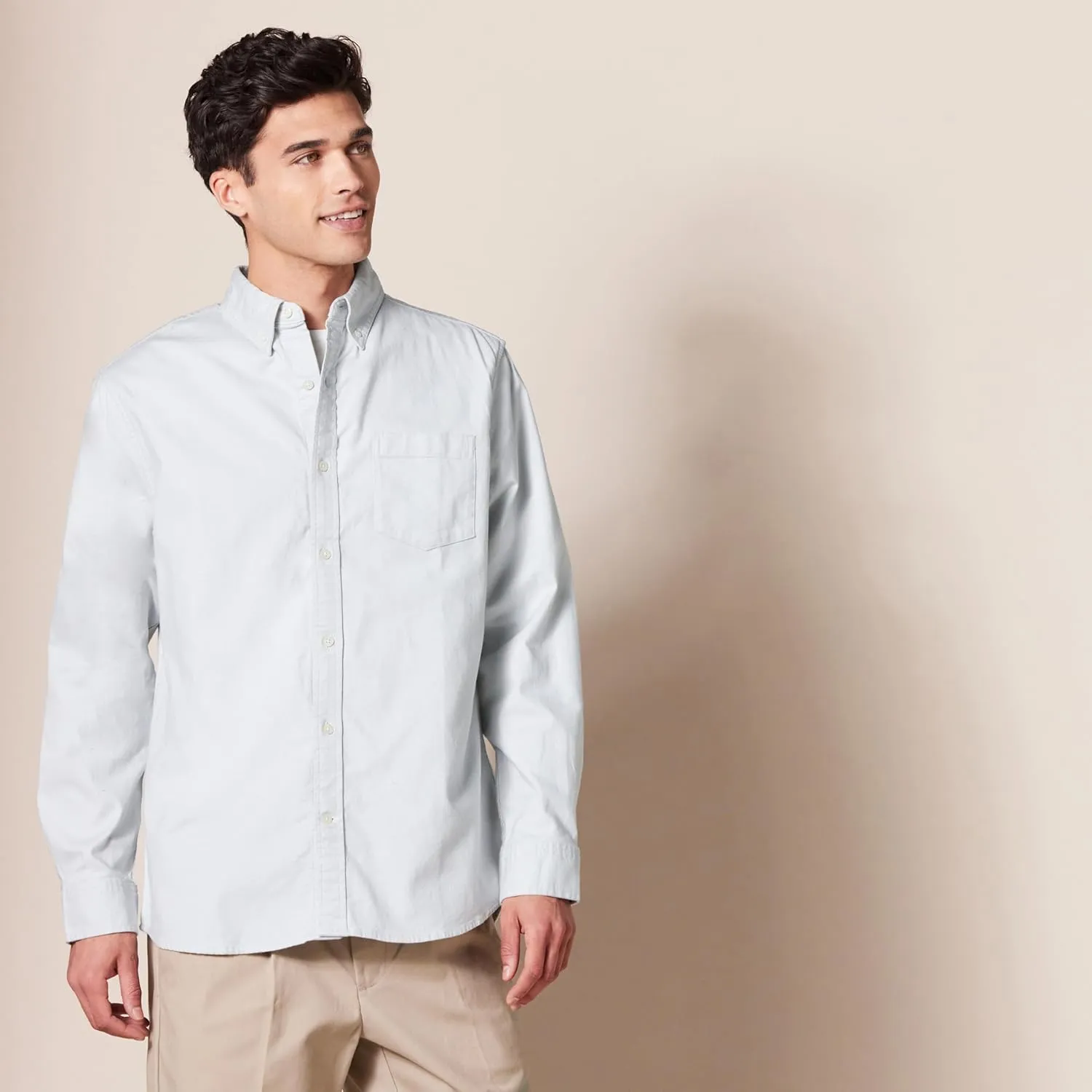 Amazon Essentials Men's Long Sleeve Shirt - Regular-Fit, Pocket Stretch Oxford (Available in Big & Tall)
