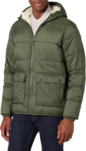 Amazon Essentials Men's Long-Sleeve Water-Resistant Sherpa-Lined Puffer Jacket