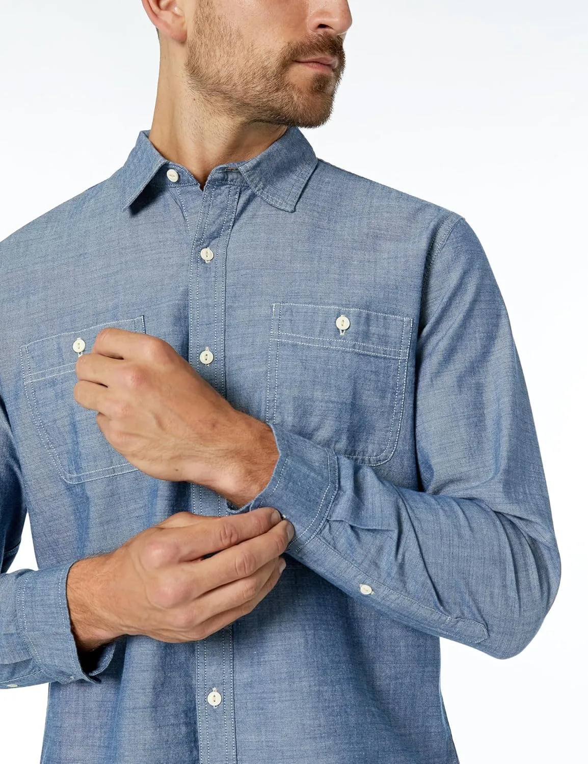 Amazon Essentials Men's Regular-Fit Long-Sleeve Chambray Shirt