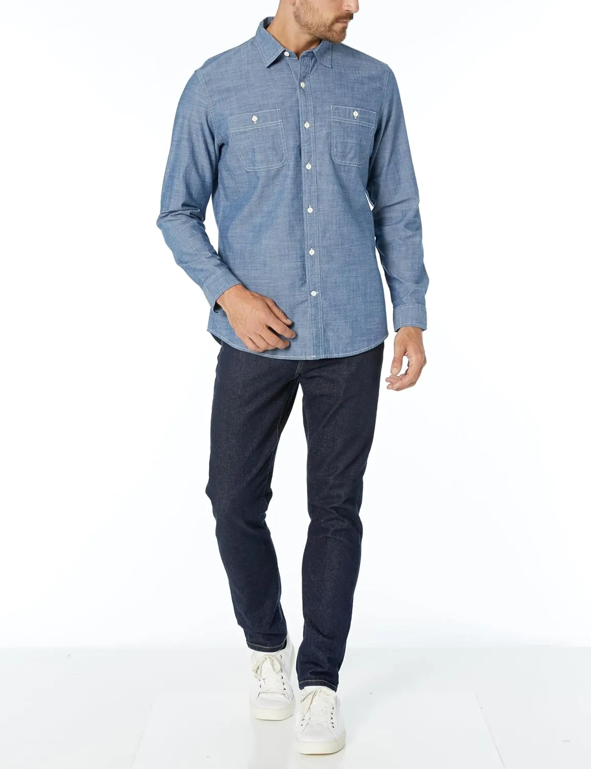 Amazon Essentials Men's Regular-Fit Long-Sleeve Chambray Shirt