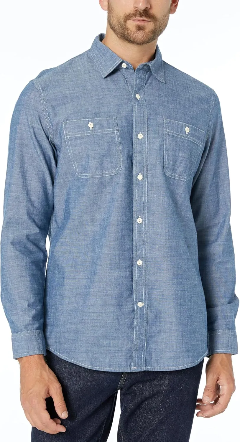 Amazon Essentials Men's Regular-Fit Long-Sleeve Chambray Shirt
