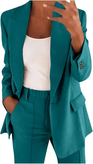 Aniywn Blazer Sets Women 2 Piece Outfits Dressy Business Work Jacket Outfits Casual Pant Suits Plus Size Wide Pants Suit Set