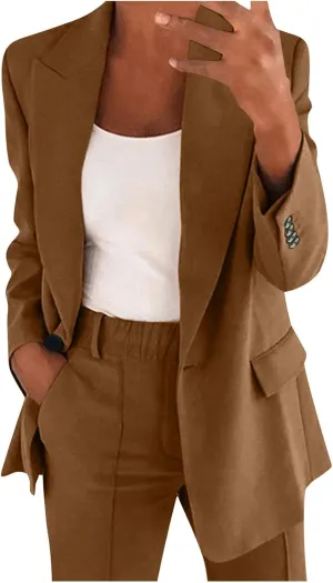 Aniywn Blazer Sets Women 2 Piece Outfits Dressy Business Work Jacket Outfits Casual Pant Suits Plus Size Wide Pants Suit Set