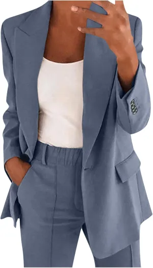 Aniywn Blazer Sets Women 2 Piece Outfits Plus Size Women Business Casual Sets Dressy Blazer Jackets Straight Leg Pants Suits