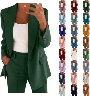 Aniywn Blazer Sets Women 2 Piece Outfits Plus Size Women Business Casual Sets Dressy Blazer Jackets Straight Leg Pants Suits