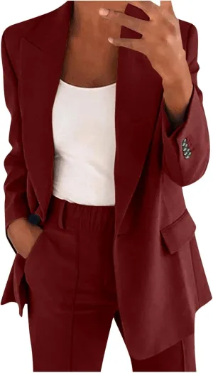Aniywn Blazer Sets Women 2 Piece Outfits Plus Size Women Business Casual Sets Dressy Blazer Jackets Straight Leg Pants Suits