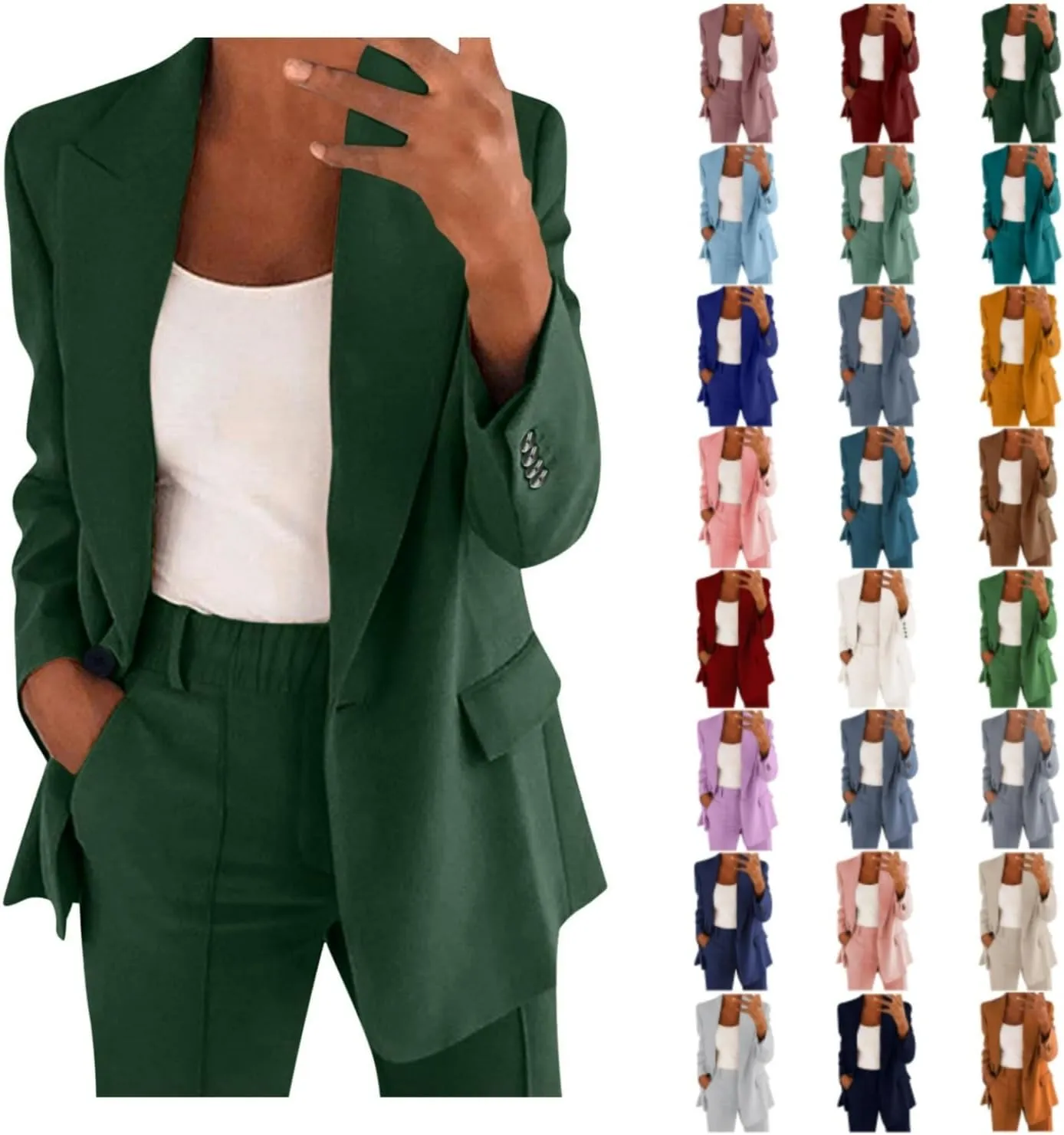 Aniywn Blazer Sets Women 2 Piece Outfits Plus Size Women Business Casual Sets Dressy Blazer Jackets Straight Leg Pants Suits