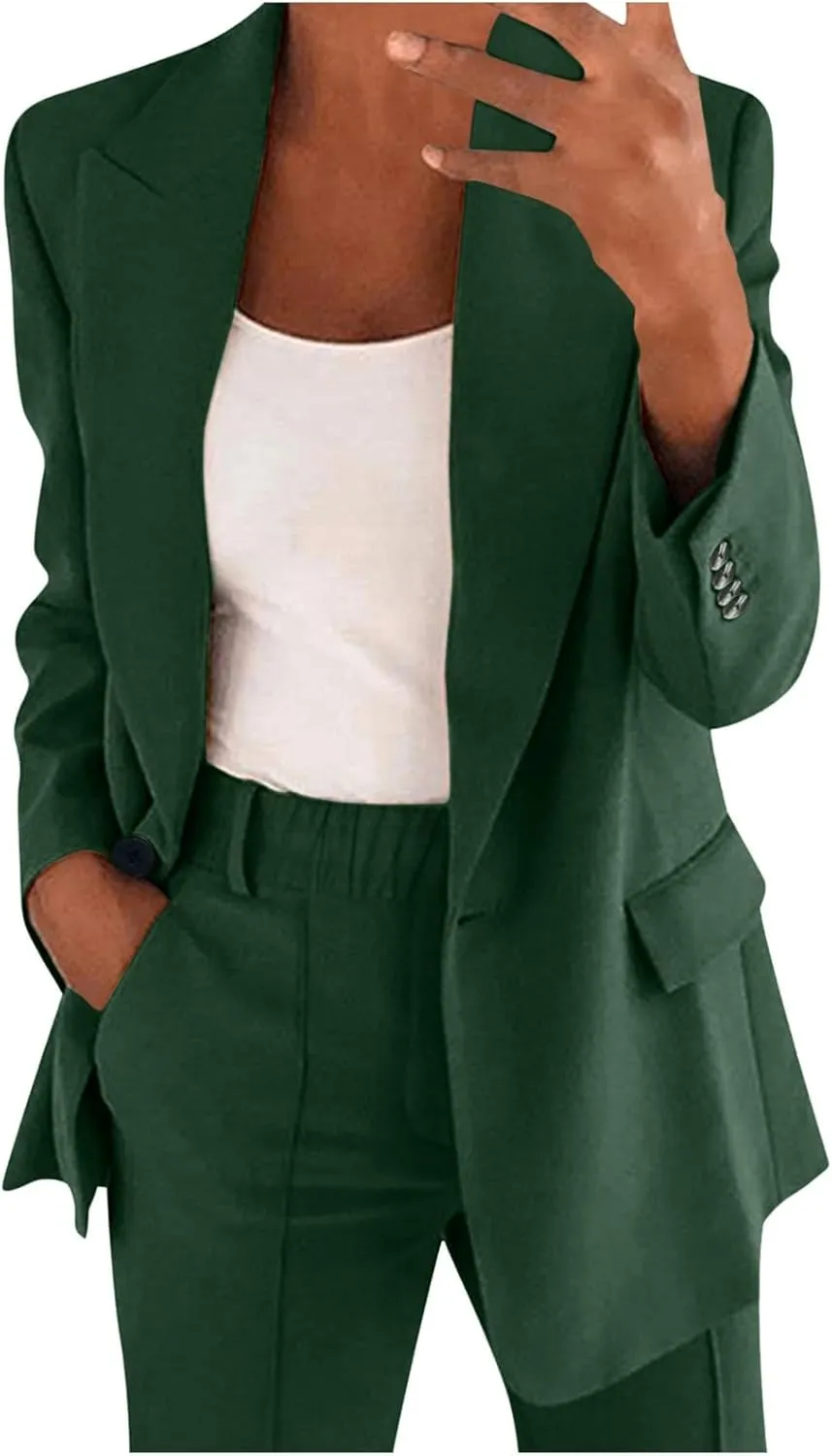 Aniywn Blazer Sets Women 2 Piece Outfits Plus Size Women Business Casual Sets Dressy Blazer Jackets Straight Leg Pants Suits