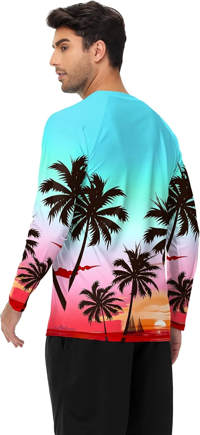 AOBUTE Mens Long Sleeve Swim Shirt Quick Dry Sun Protection Rash Guard