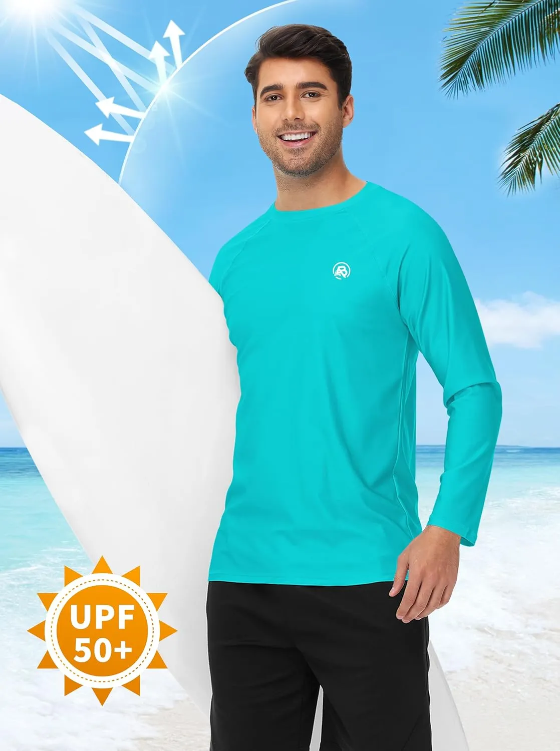 AOBUTE Mens Long Sleeve Swim Shirt Quick Dry Sun Protection Rash Guard