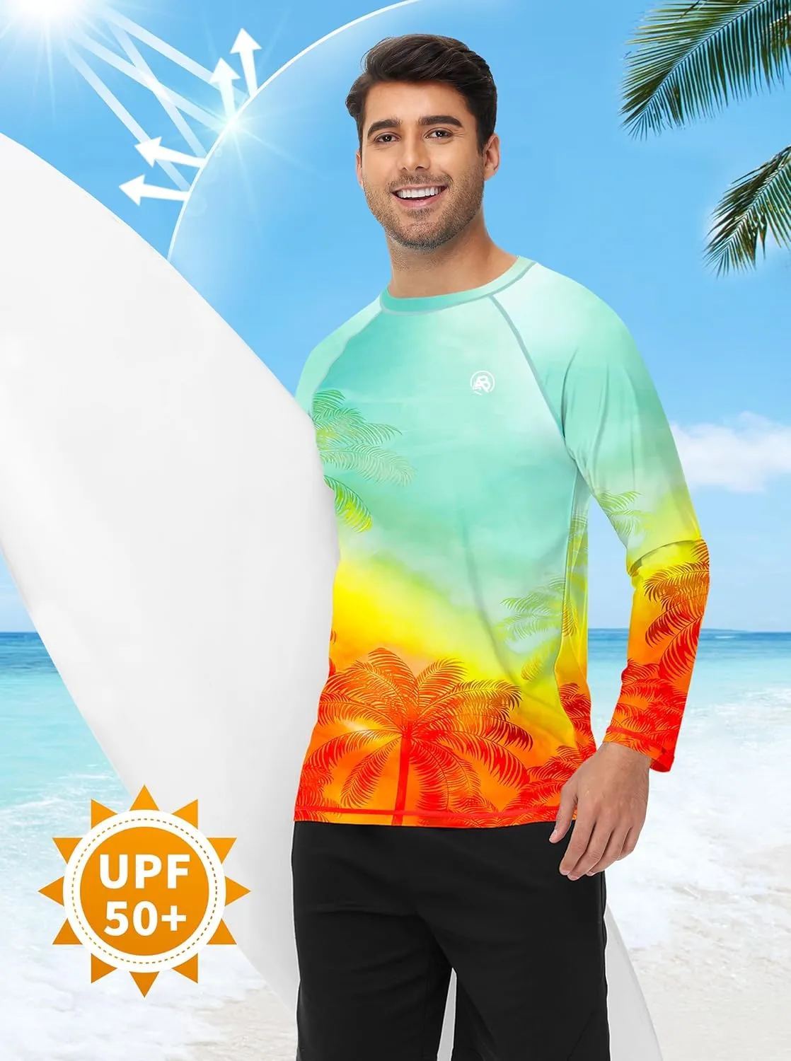 AOBUTE Mens Long Sleeve Swim Shirt Quick Dry Sun Protection Rash Guard