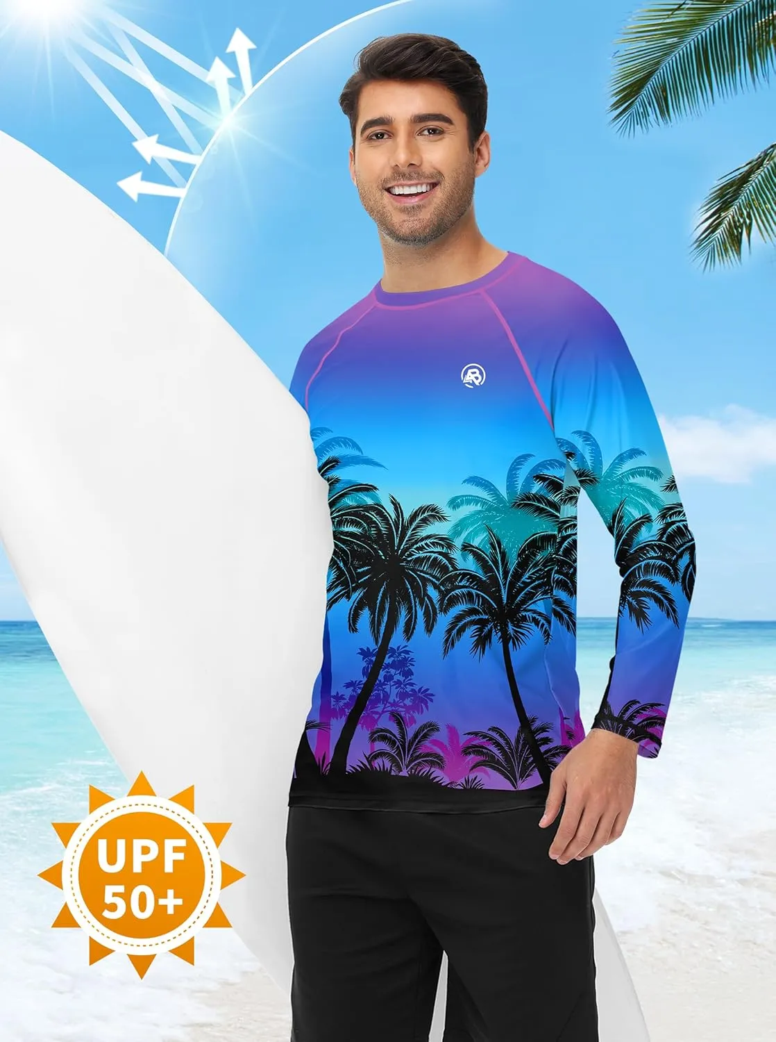 AOBUTE Mens Long Sleeve Swim Shirt Quick Dry Sun Protection Rash Guard