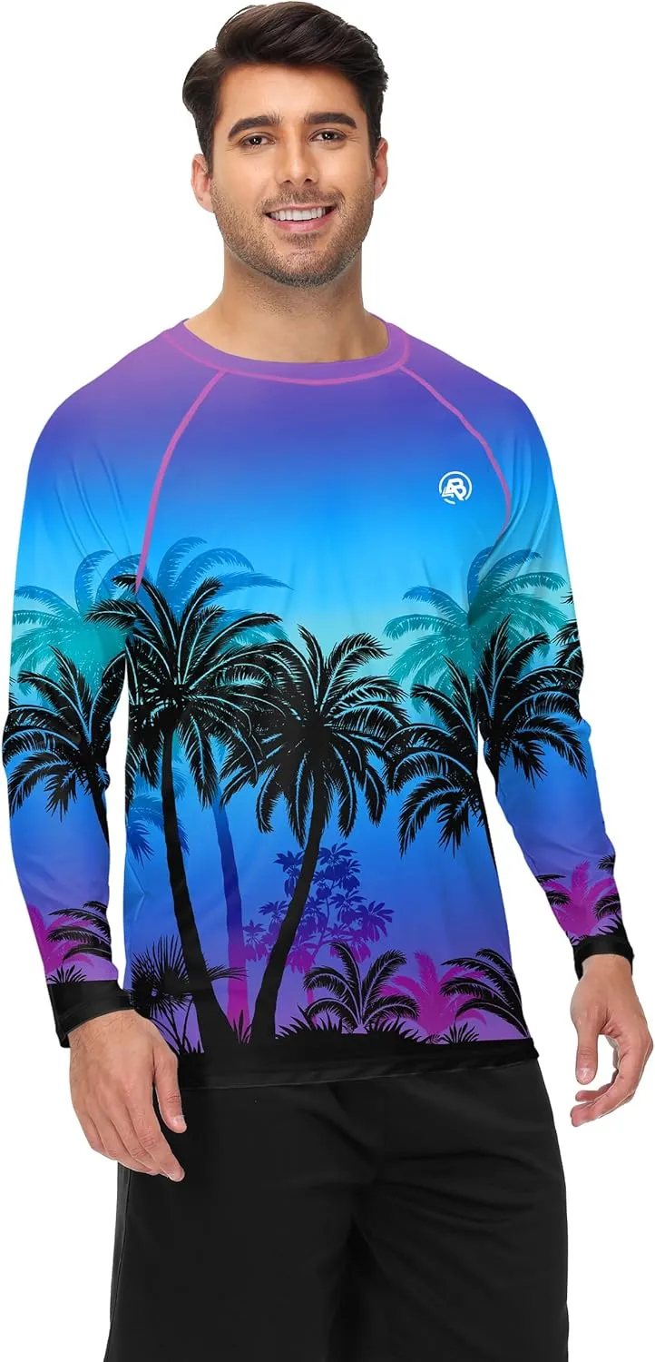 AOBUTE Mens Long Sleeve Swim Shirt Quick Dry Sun Protection Rash Guard
