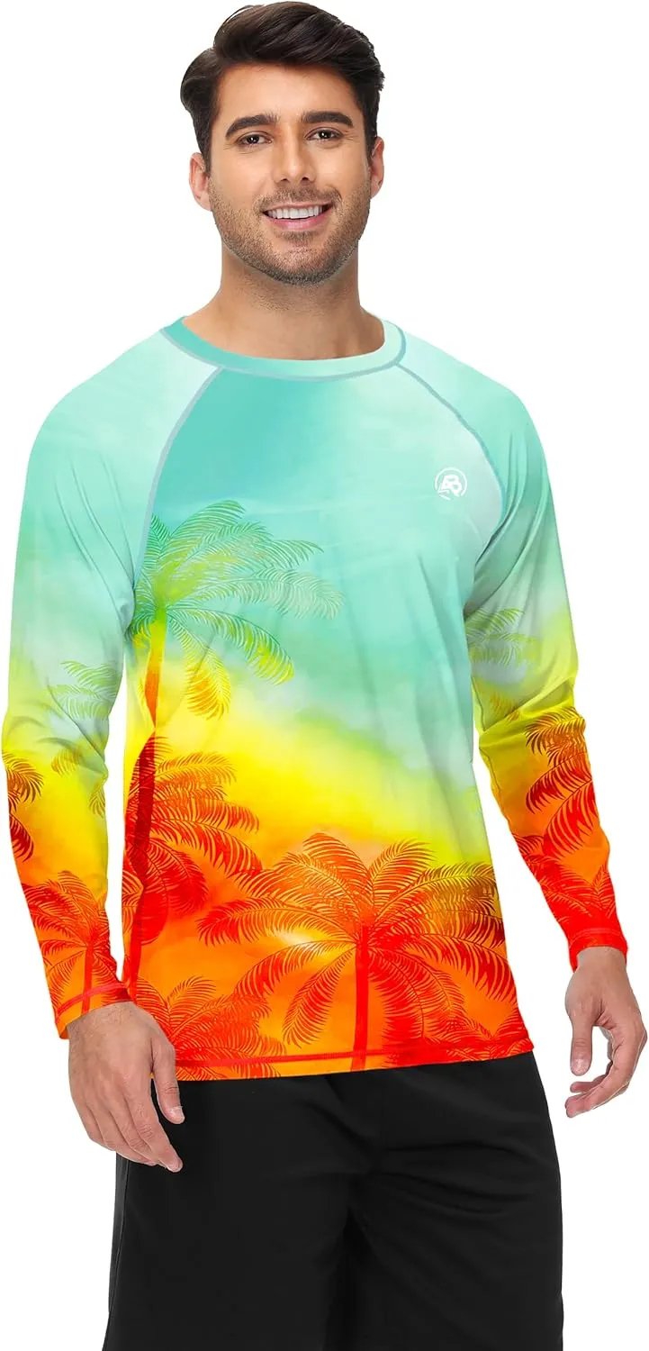 AOBUTE Mens Long Sleeve Swim Shirt Quick Dry Sun Protection Rash Guard