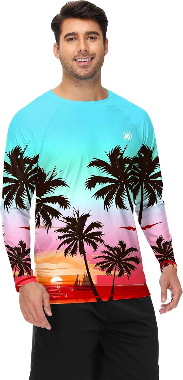 AOBUTE Mens Long Sleeve Swim Shirt Quick Dry Sun Protection Rash Guard