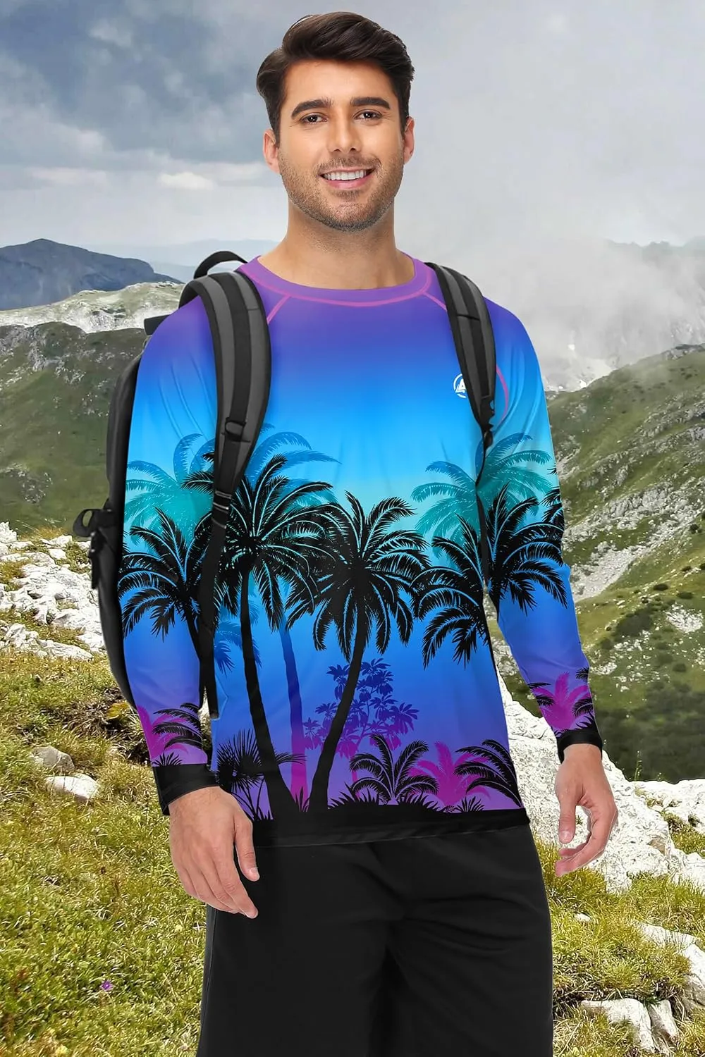 AOBUTE Mens Long Sleeve Swim Shirt Quick Dry Sun Protection Rash Guard