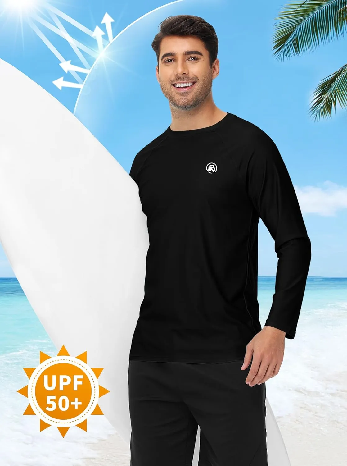 AOBUTE Mens Long Sleeve Swim Shirt Quick Dry Sun Protection Rash Guard