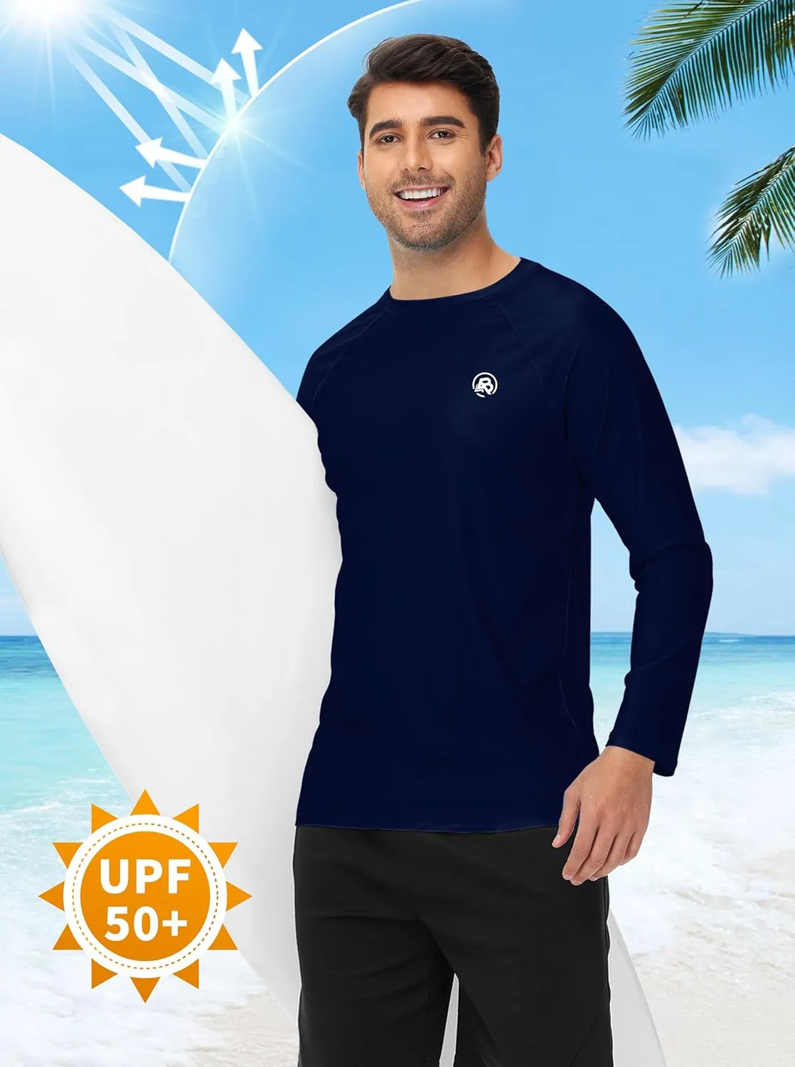 AOBUTE Mens Long Sleeve Swim Shirt Quick Dry Sun Protection Rash Guard