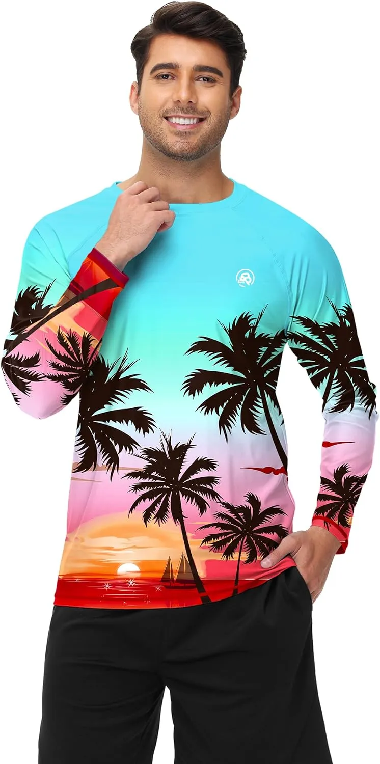 AOBUTE Mens Long Sleeve Swim Shirt Quick Dry Sun Protection Rash Guard