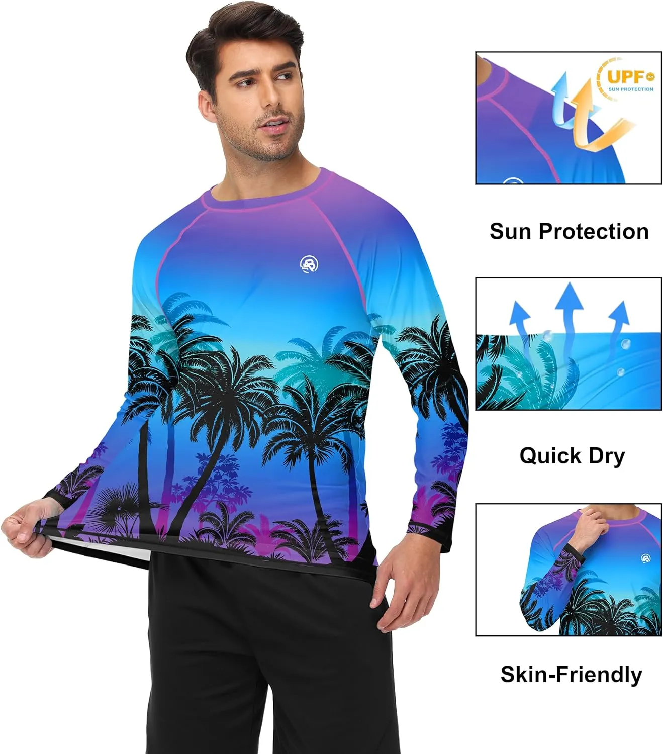AOBUTE Mens Long Sleeve Swim Shirt Quick Dry Sun Protection Rash Guard