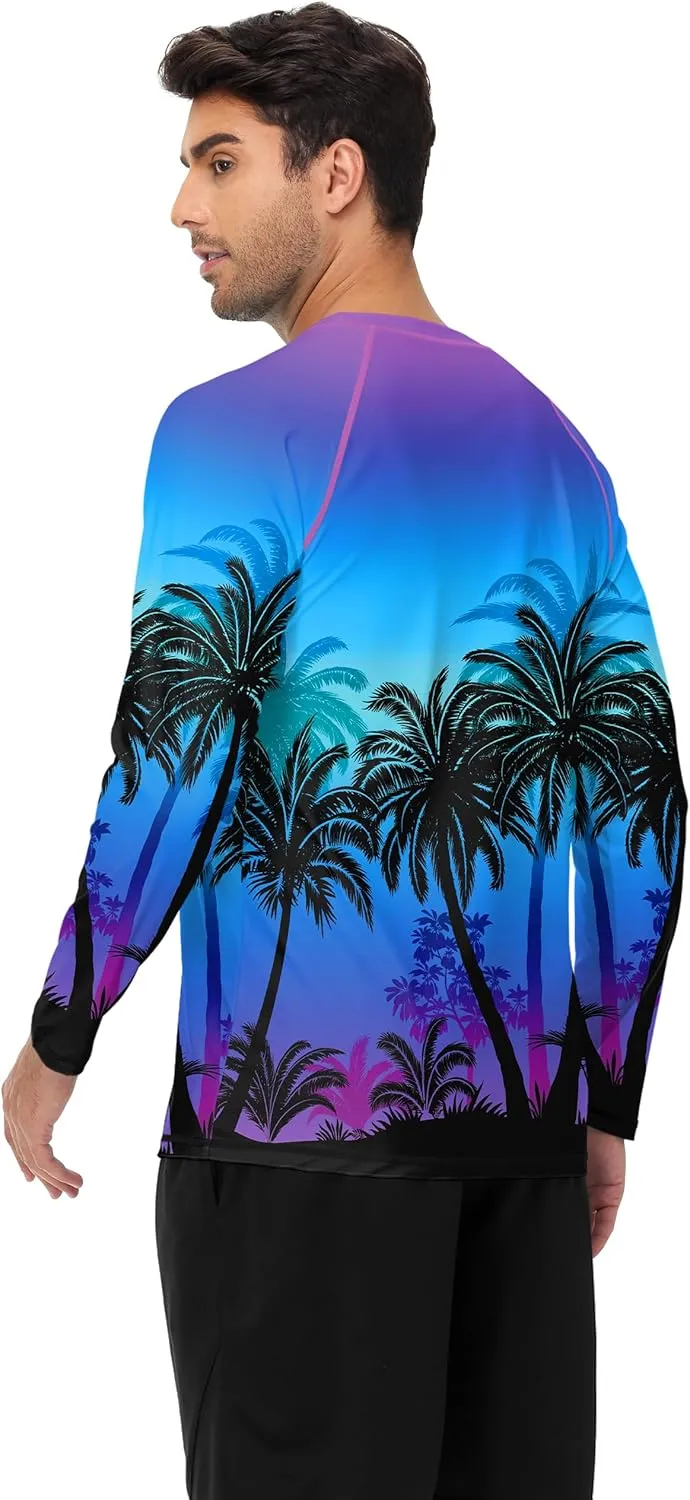 AOBUTE Mens Long Sleeve Swim Shirt Quick Dry Sun Protection Rash Guard