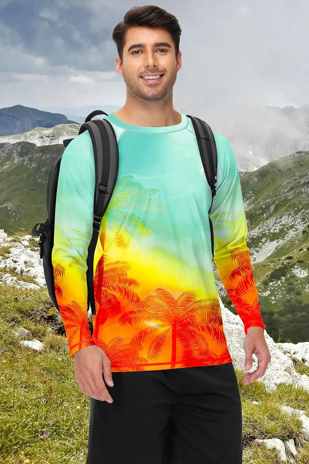 AOBUTE Mens Long Sleeve Swim Shirt Quick Dry Sun Protection Rash Guard