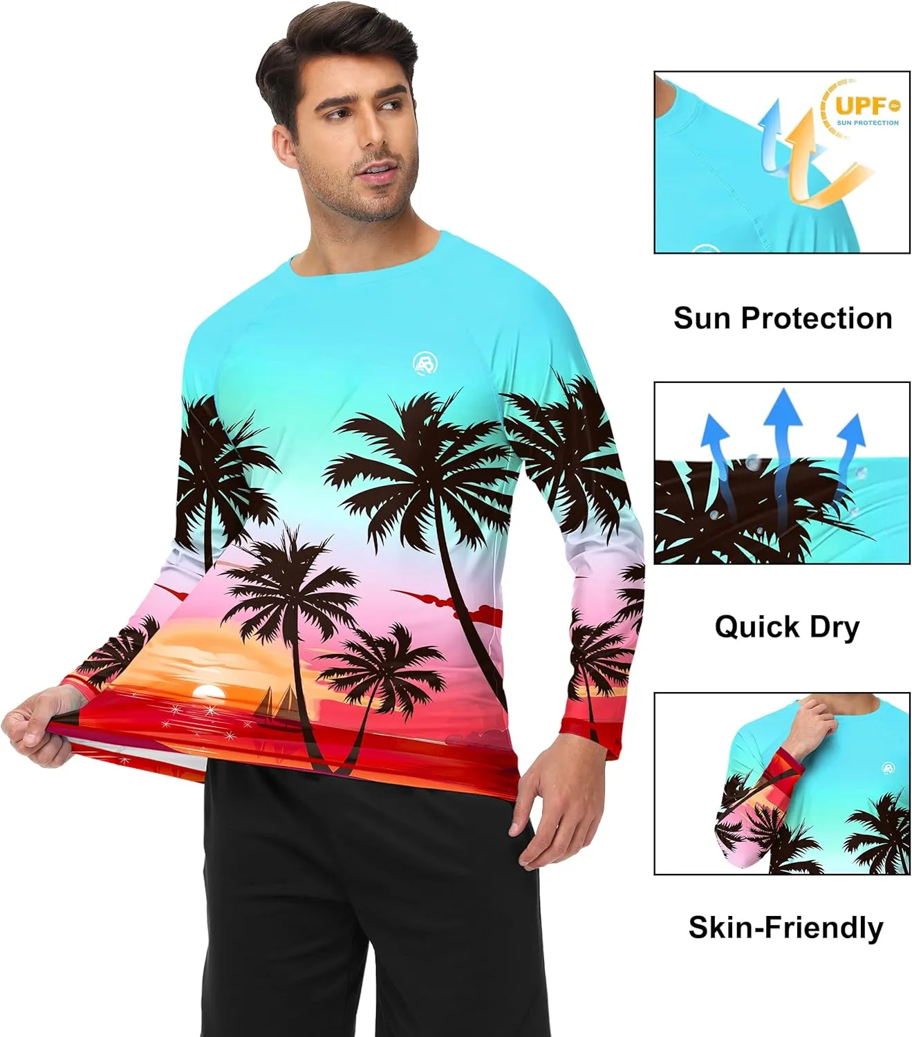 AOBUTE Mens Long Sleeve Swim Shirt Quick Dry Sun Protection Rash Guard